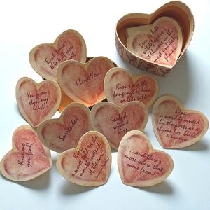 Vintage Colorbök a box of magnetic hearts filled with messages. Love Notes.